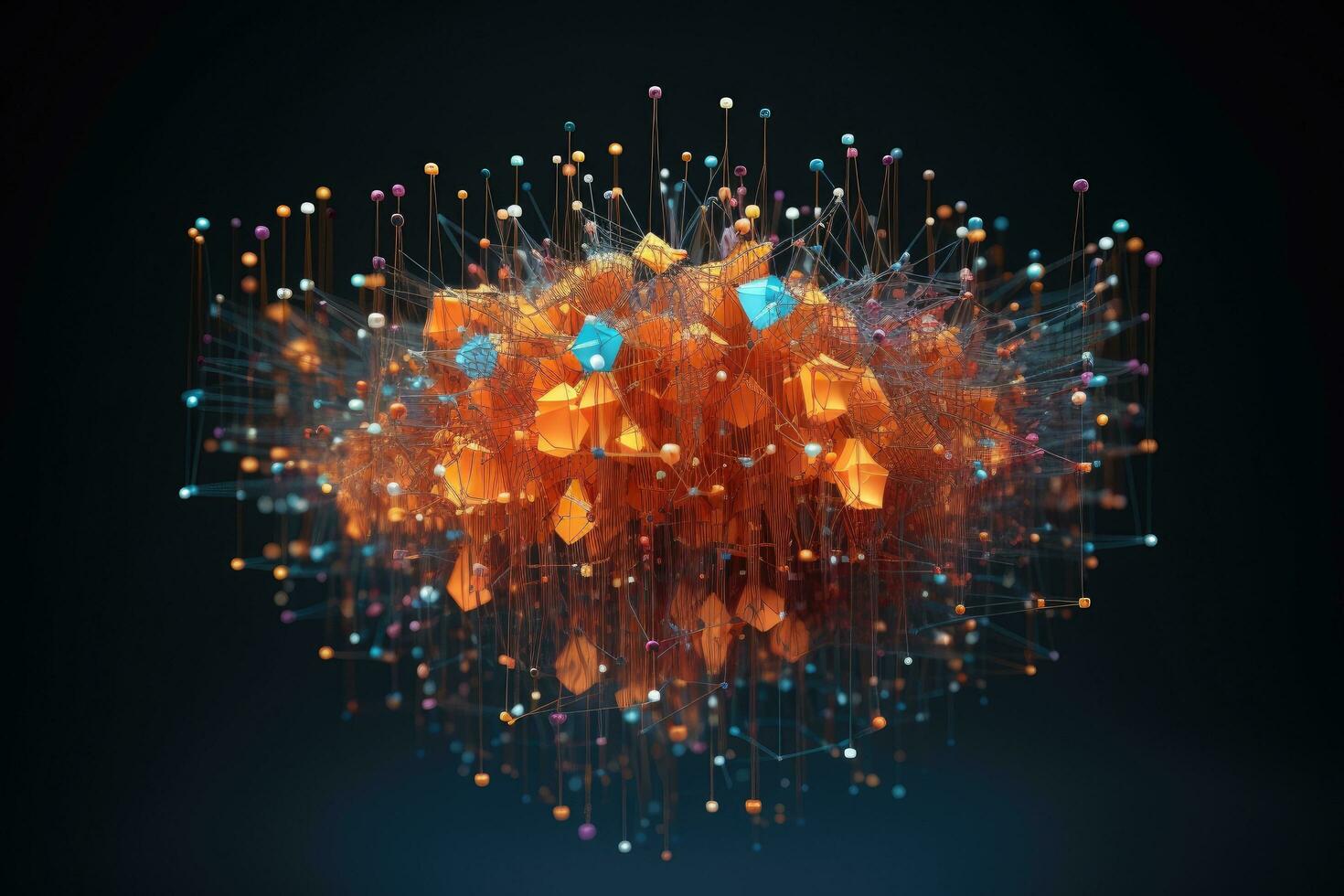 AI generated Abstract 3d rendering of chaotic colorful particles. Futuristic background, AI Generated photo