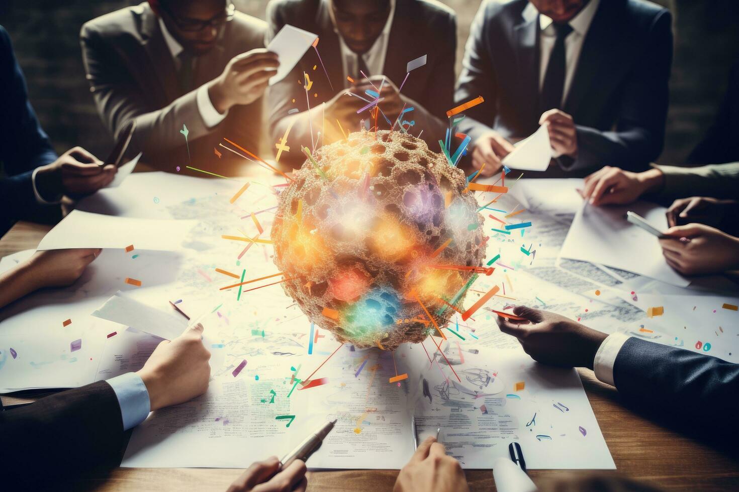 AI generated Business People Meeting Brainstorming Teamwork Brainstorming Communication Concept, AI Generated photo