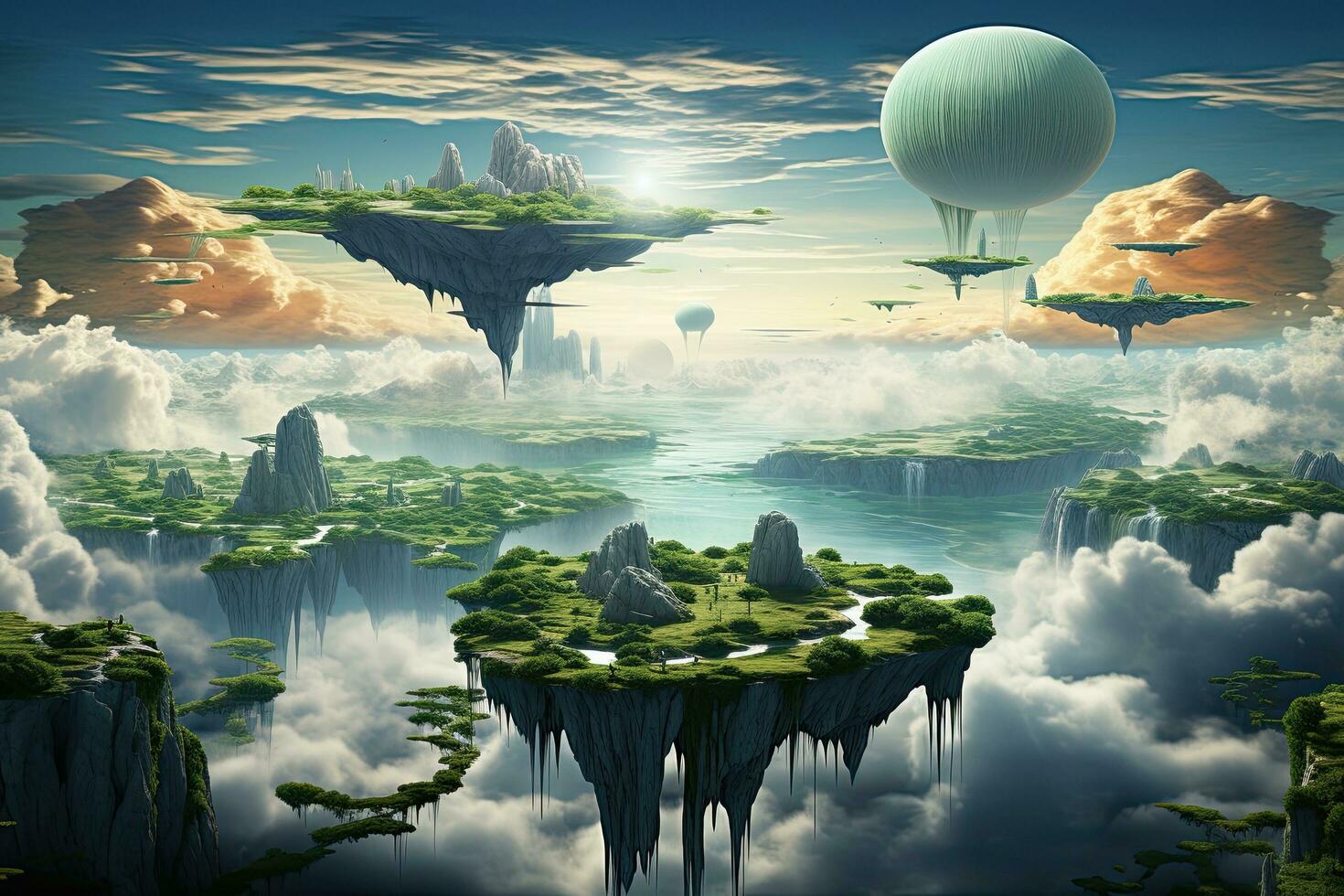 AI generated Fantasy alien planet with flying saucer. 3d render illustration, AI Generated photo