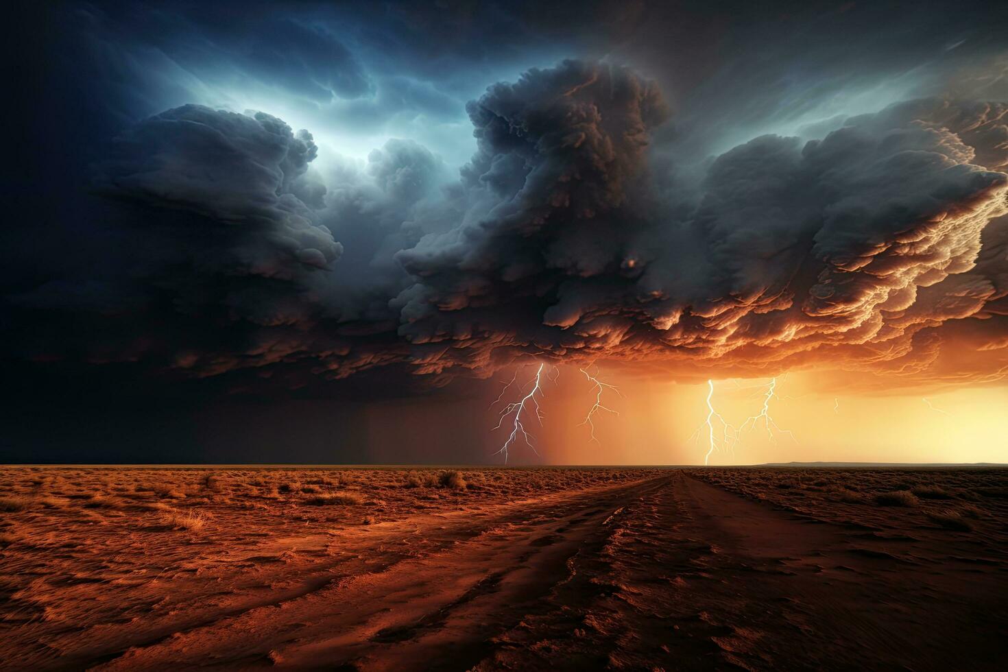 AI generated Dangerous thunderstorm in the desert. 3d illustration, AI Generated photo