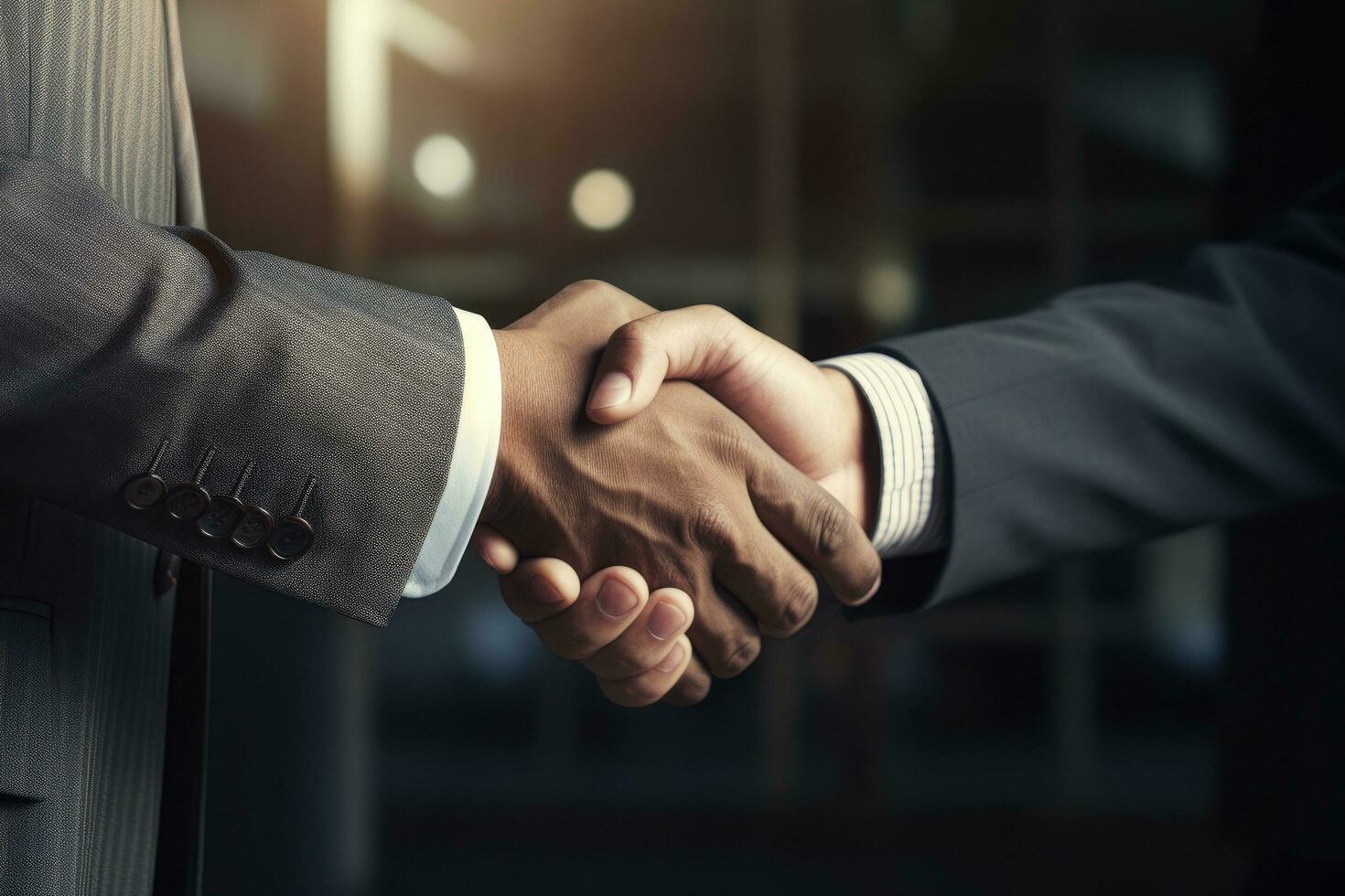 AI generated Close up of business people shaking hands with each other in office, Businessmen making handshake with partner, AI Generated photo