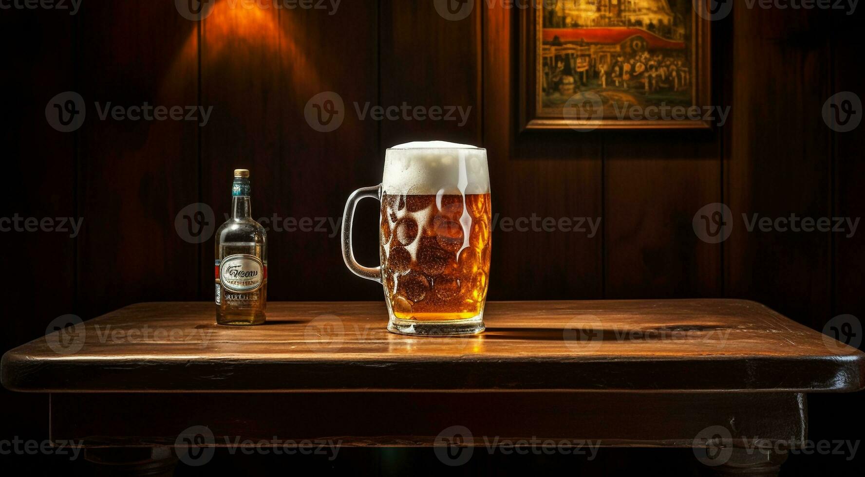 AI generated glass of beer on abstract background, beer wallpaper, glass of beer in the dark, beer with foam, alcoholic drink on dark background photo