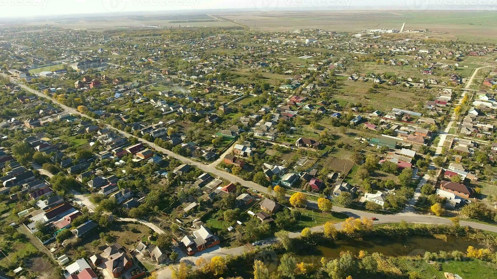 Top view of the village. The village of Poltavskaya. photo