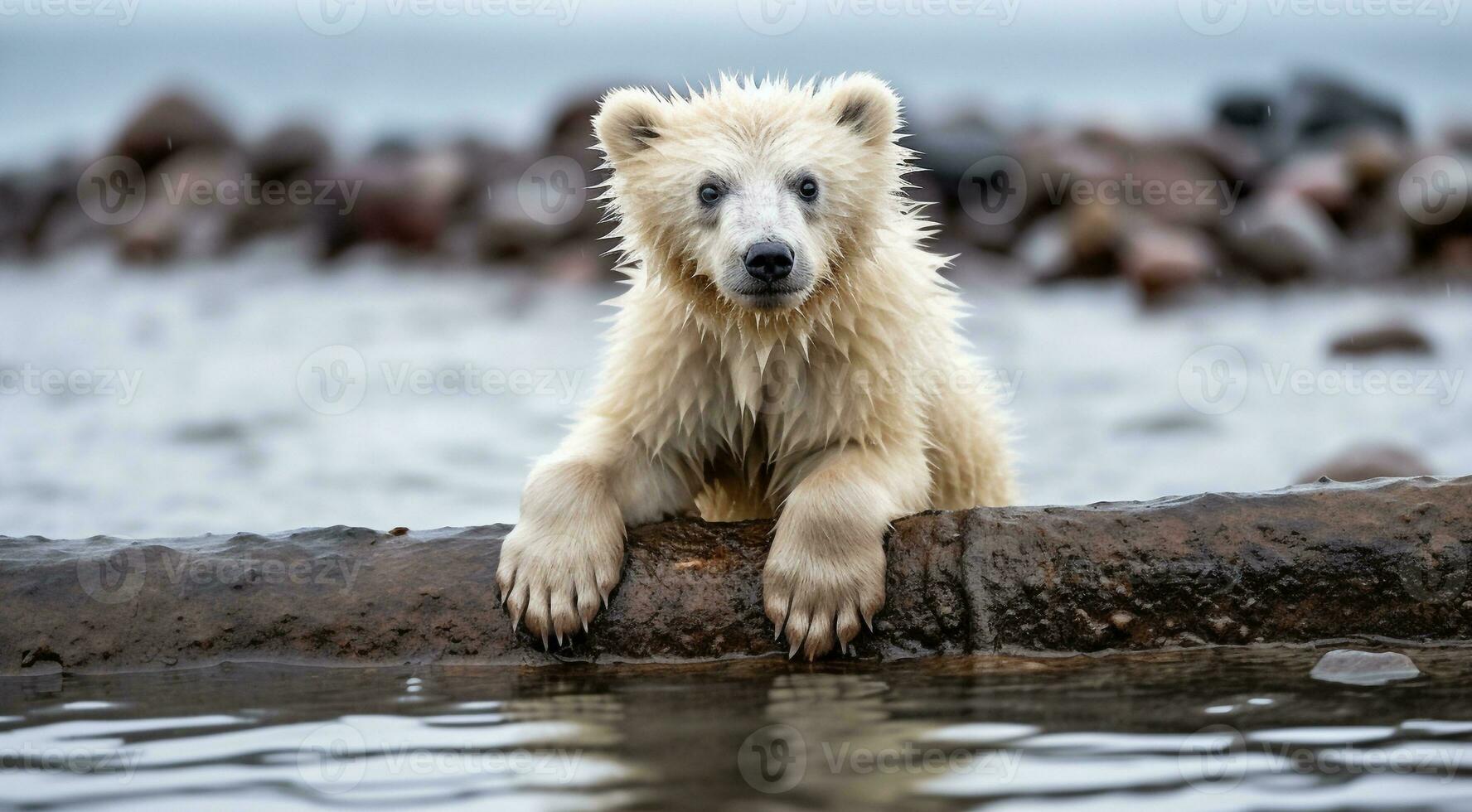 ai generado polar oso en el nieve, polar oso en el lago, blanco oso en el naturaleza, polar oso en el polar regiones, de cerca de blanco oso foto