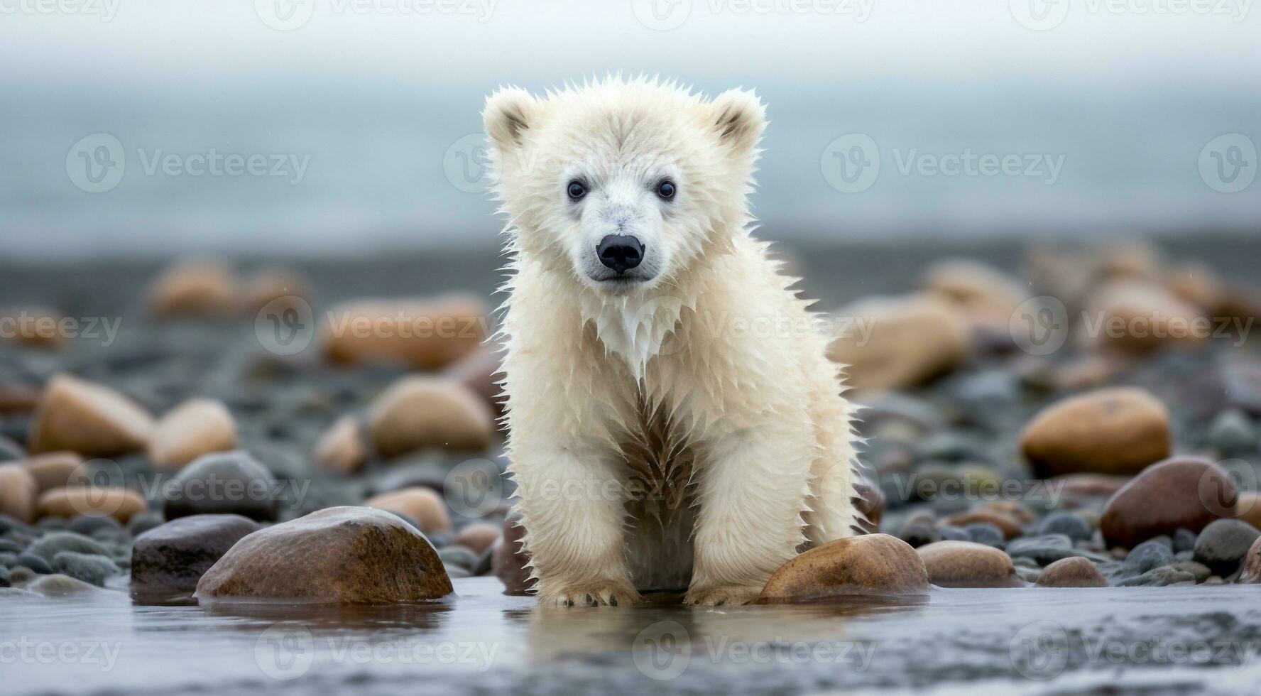 ai generado polar oso en el nieve, polar oso en el lago, blanco oso en el naturaleza, polar oso en el polar regiones, de cerca de blanco oso foto