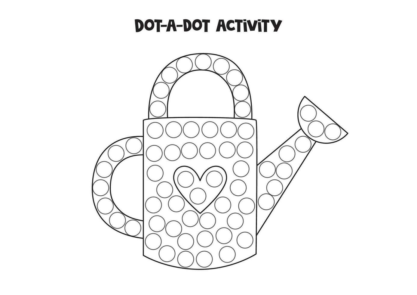 Dot a dot game for preschool kids. Cute cartoon watering pot. vector