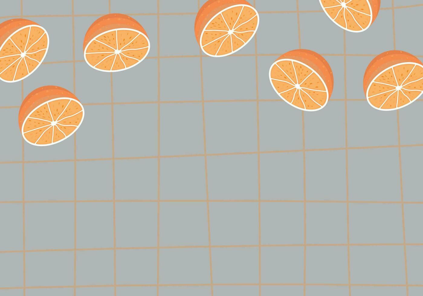 Grid lines pattern with orange slices background. vector