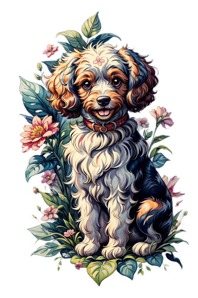 AI generated Happy Puddle Dog Design png