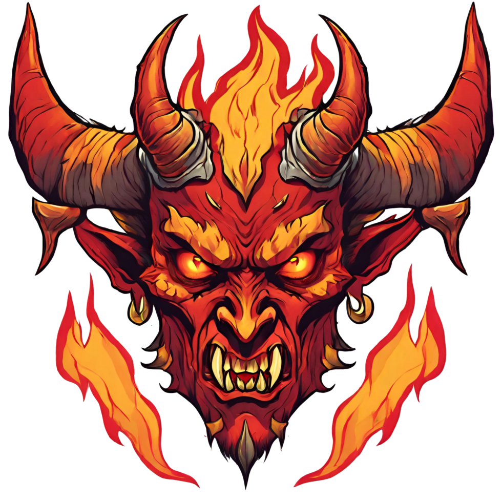 AI generated illustration of a horned devil's face png