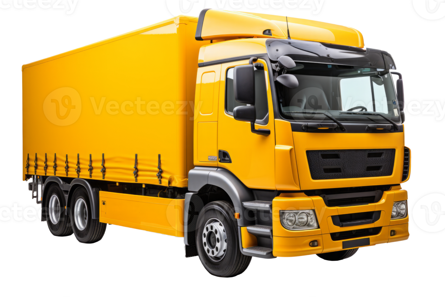 ai genererad gul frakt lastbil isolerat på vit bakgrund. leverans bil för distribution och logistik. kommersiell frakt transport png