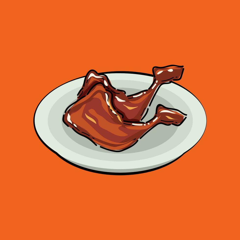 A la parrilla pollo vector ilustración diseño en un naranja antecedentes