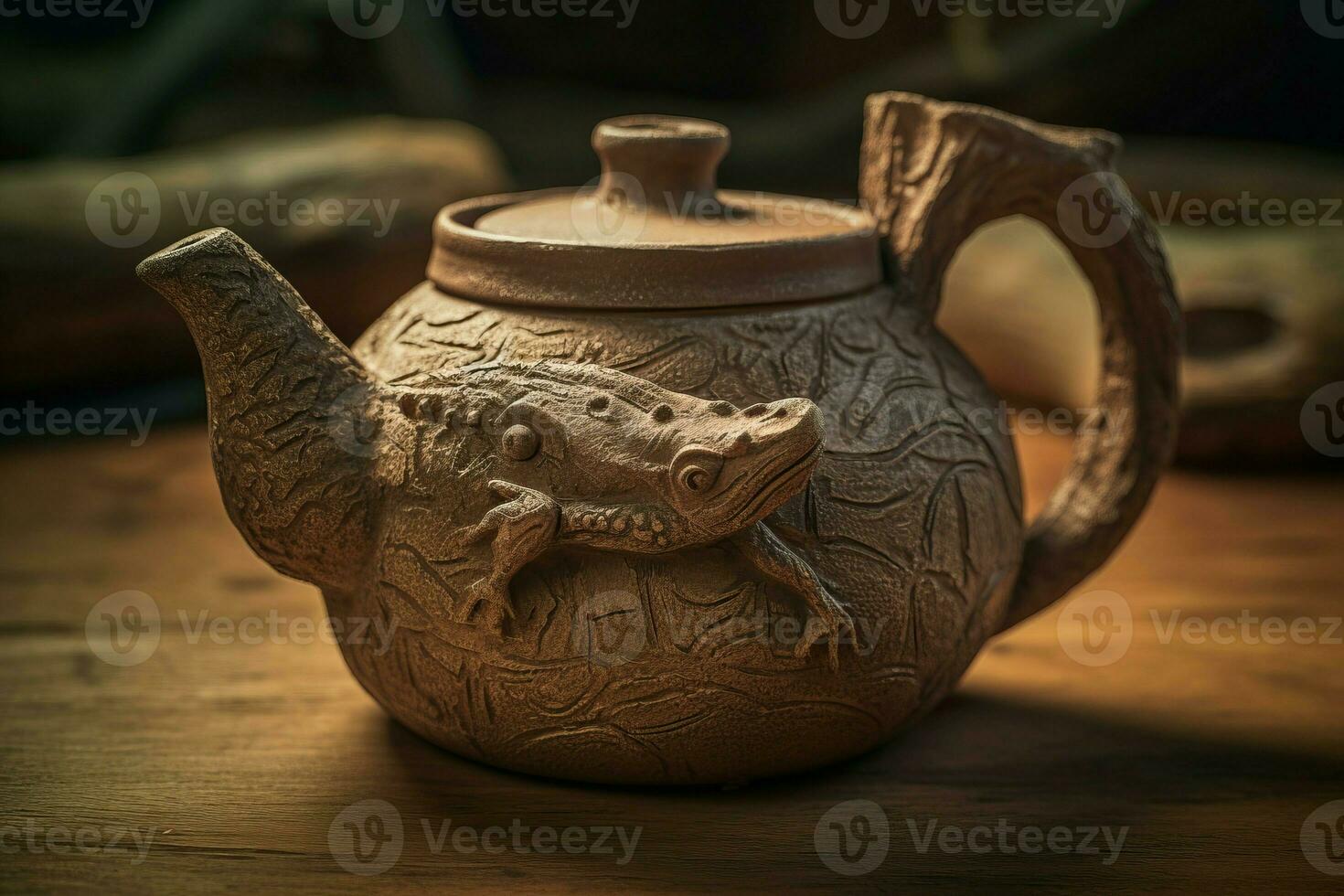 Pottery teapot lizard design. Generate ai photo