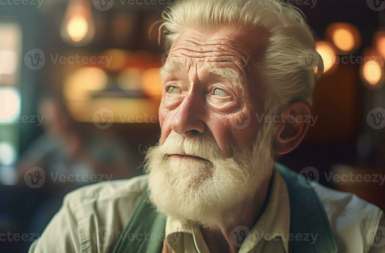 Vibrant elderly white haired man sarcastic look. Generate ai photo