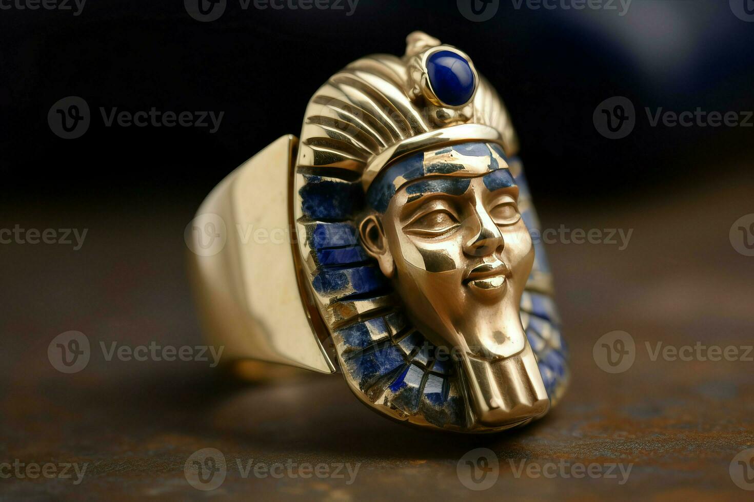 AI generated Ancient Egyptian king golden mask ring artifact. Generate ai photo