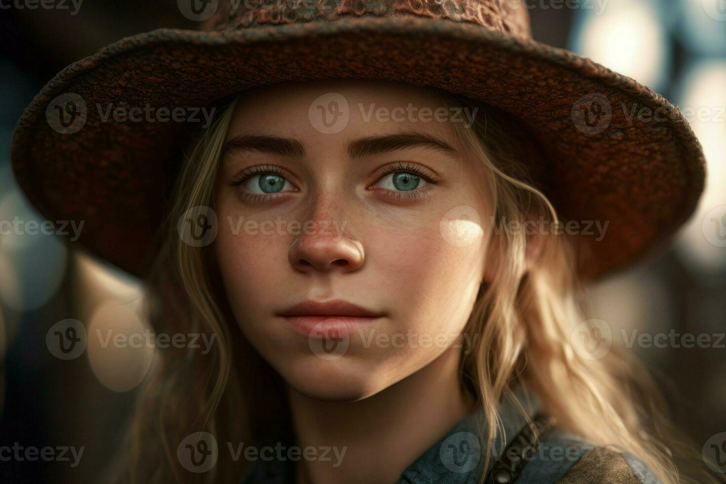 AI generated Woman with freckles rugged face. Generate ai photo