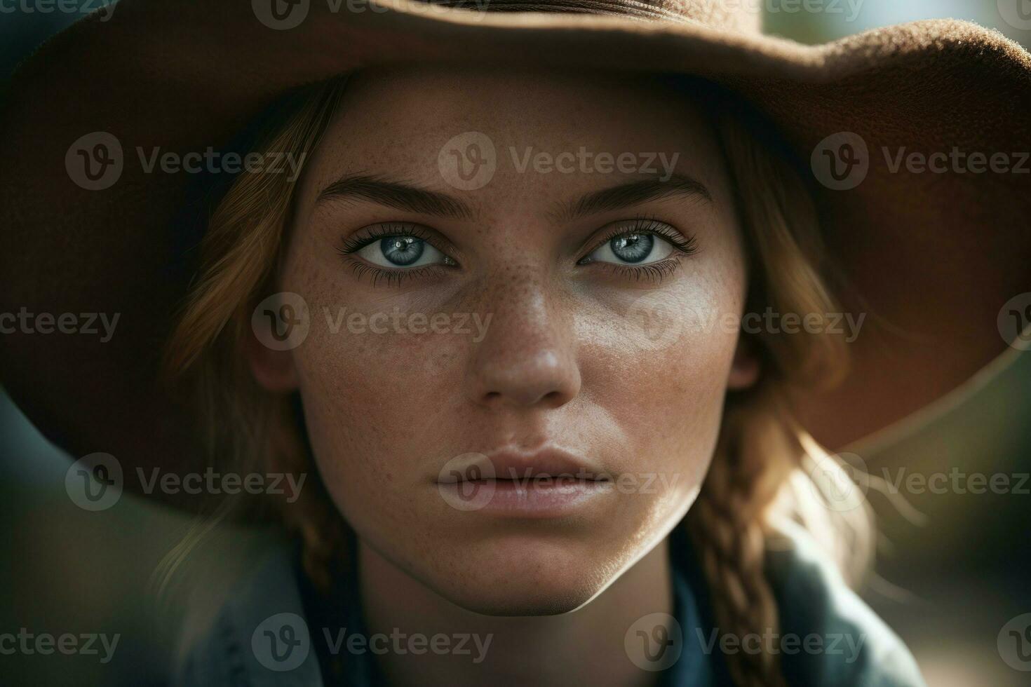 AI generated Woman with freckled face portrait. Generate ai photo