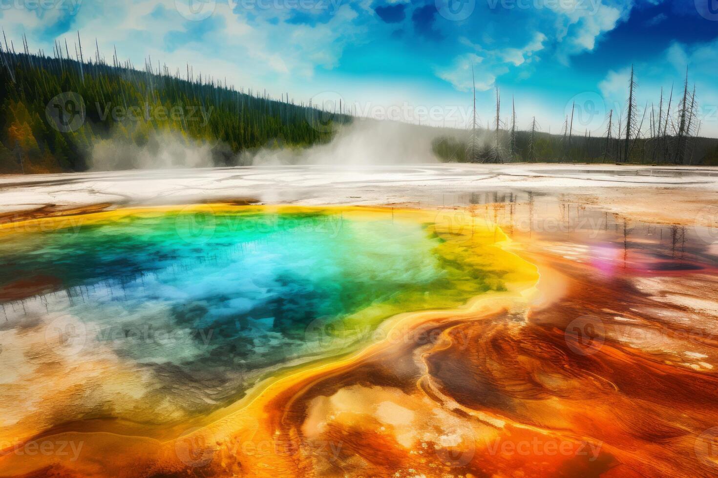 AI generated Yellowstone park hot springs. Generate ai photo
