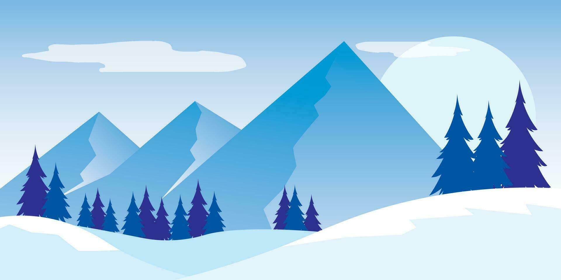 Vector illustration. Flat winter landscape. Snowy backgrounds.