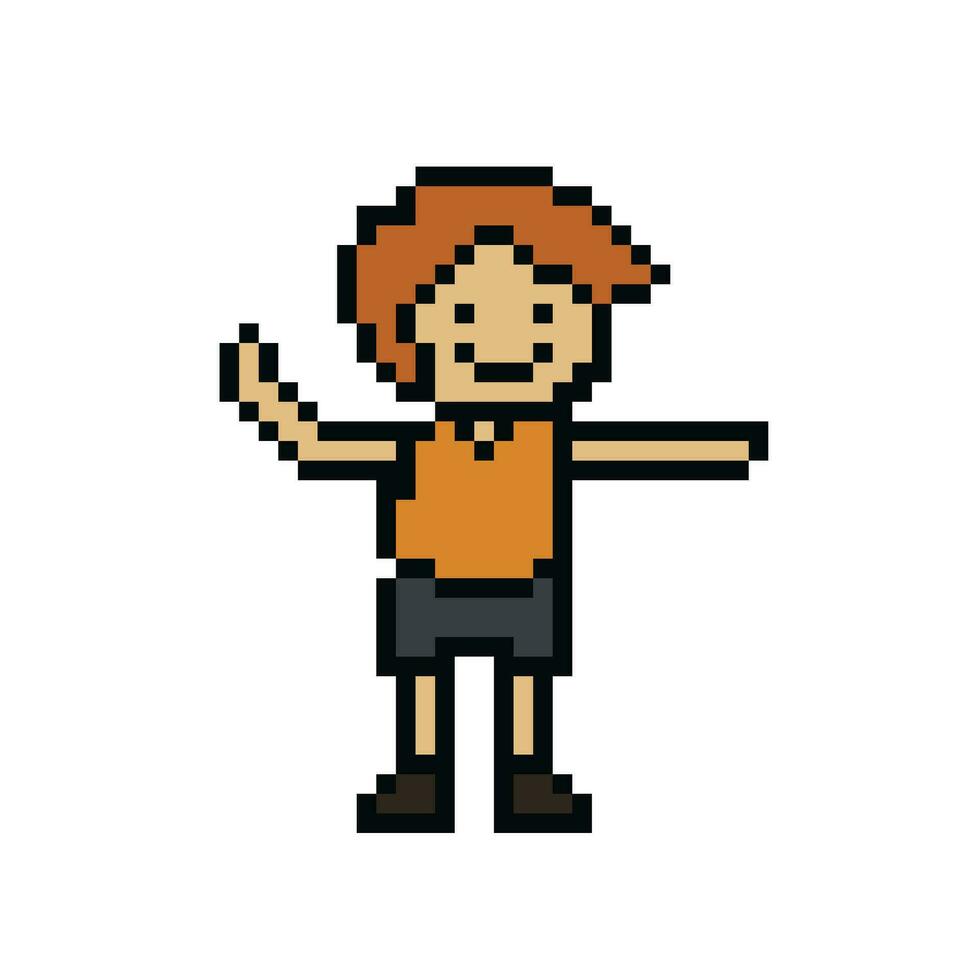 linda píxel dibujos animados 8 bits personaje hombre ejercicios formación solo estilo de vida vector para decoración vida estilo 8 poco masculino ejercicio gimnasio aptitud calentar arriba vector.