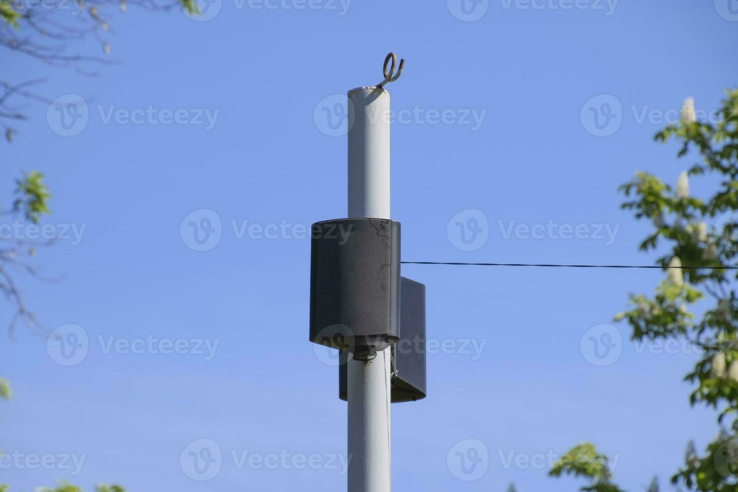 The loudspeaker on the pole. Outdoor speakers for fun walking in photo