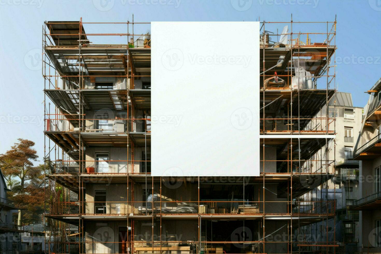 AI generated Project planning perfection Scaffold and building mock up in a construction setting AI Generated photo