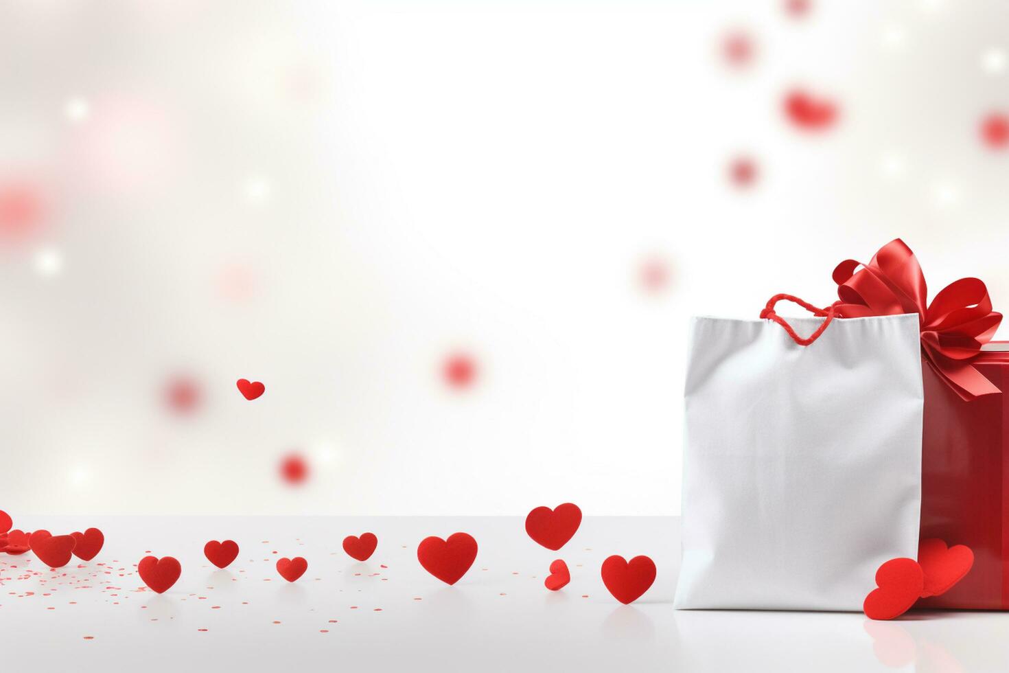 AI generated Paper shopping bag with red hearts. Valentine's day concept. 3D Rendering  Generated ai photo