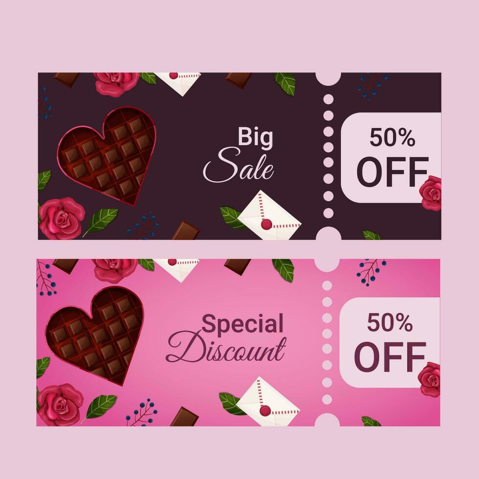 Set of gift vouchers, valentine's day, sale banner vector