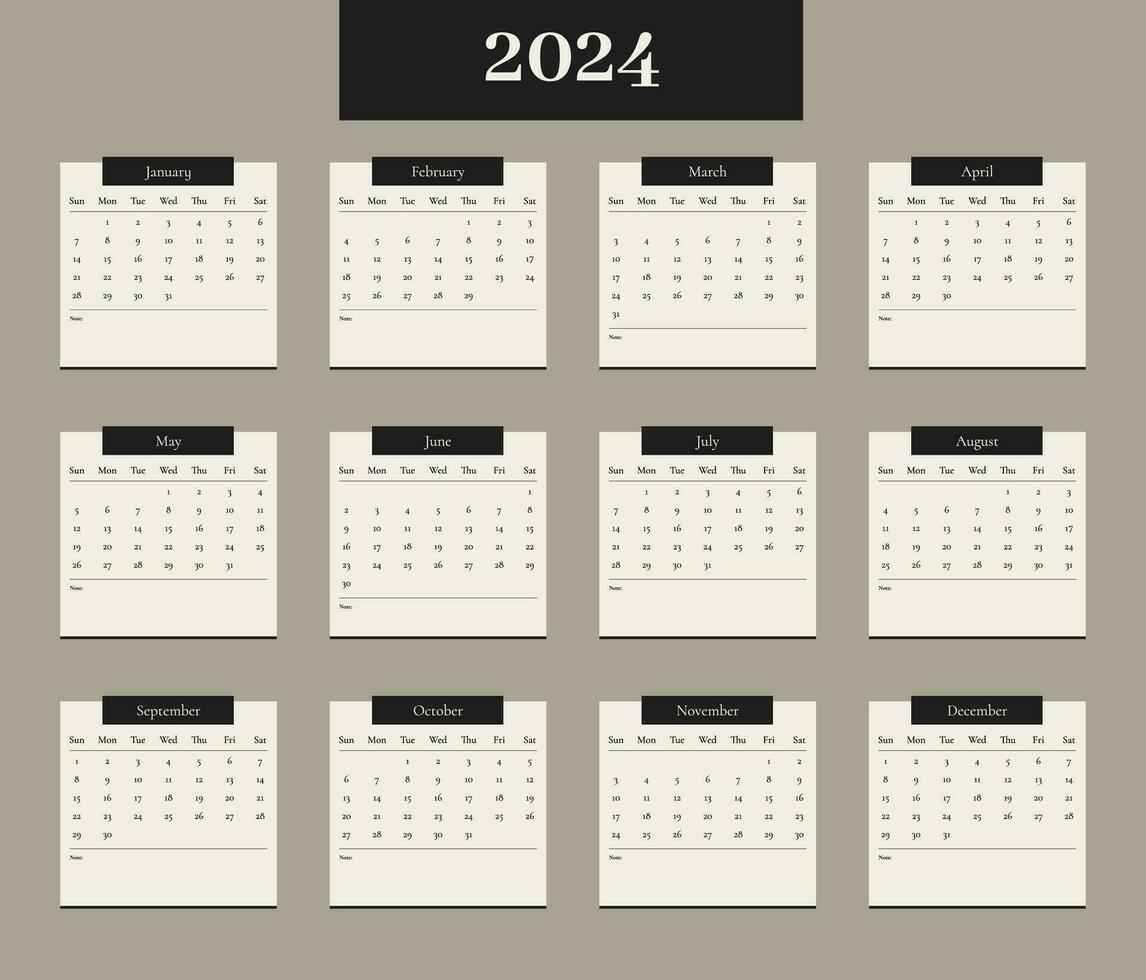 Year 2024 Calendar Vector Design