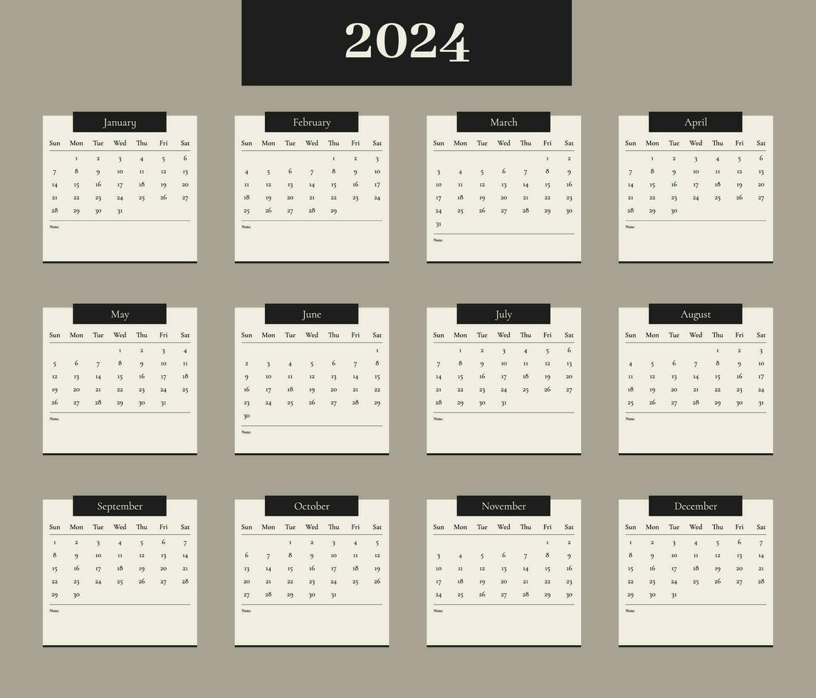 Year 2024 Calendar Vector Design