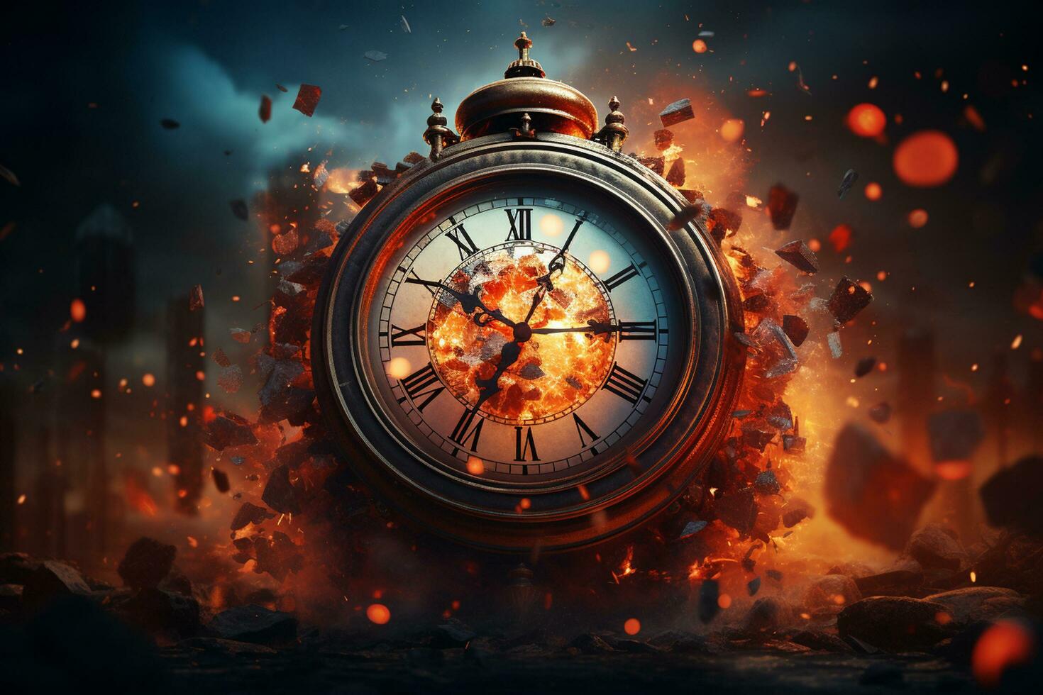 AI generated Image of old vintage pocket watch over burning fire background. Time concept happy new year Generative ai photo