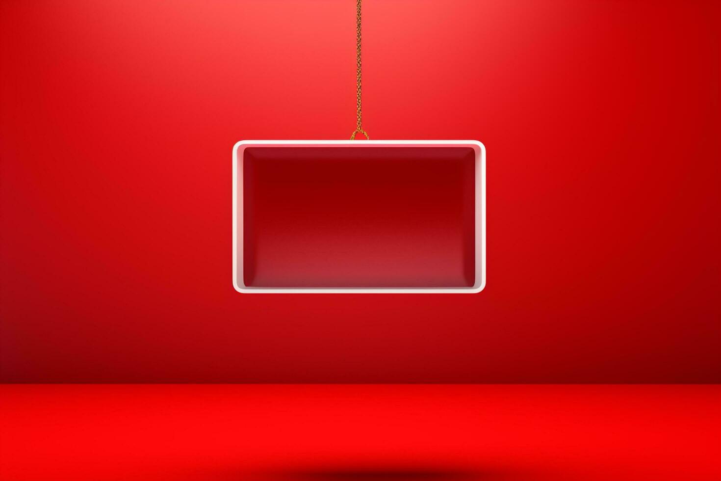 AI generated Empty white signboard hanging on a chain on red background. 3d rendering Happy Valentine's day  Generated ai photo