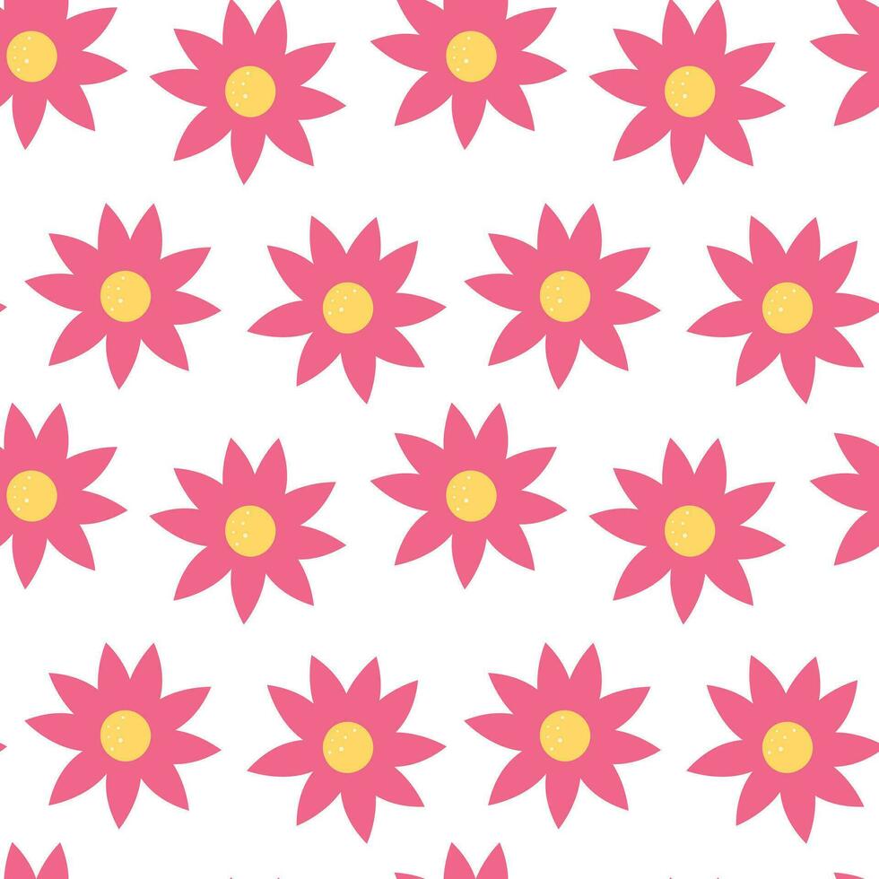 Funky pink y2k floral seamless pattern. Doodle retro illustration background. vector