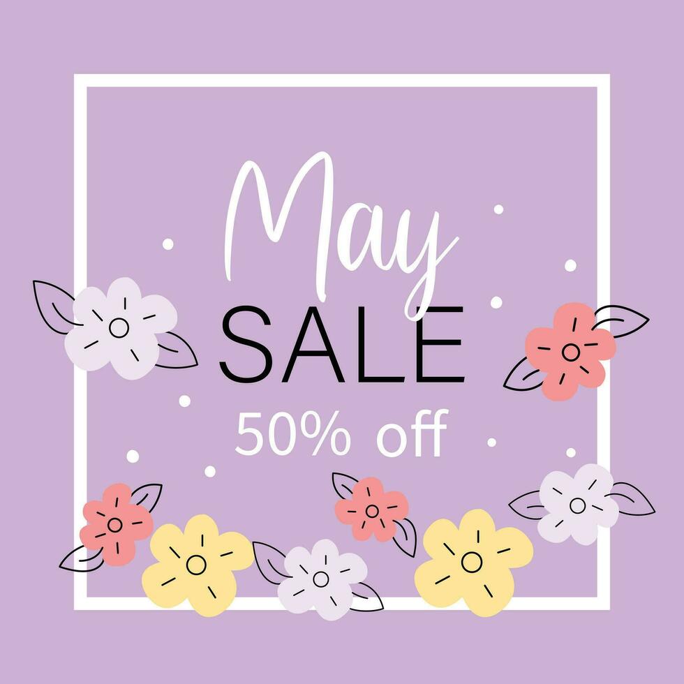 May month spring sale fresh floral banner illustration. Discount store season concept. vector
