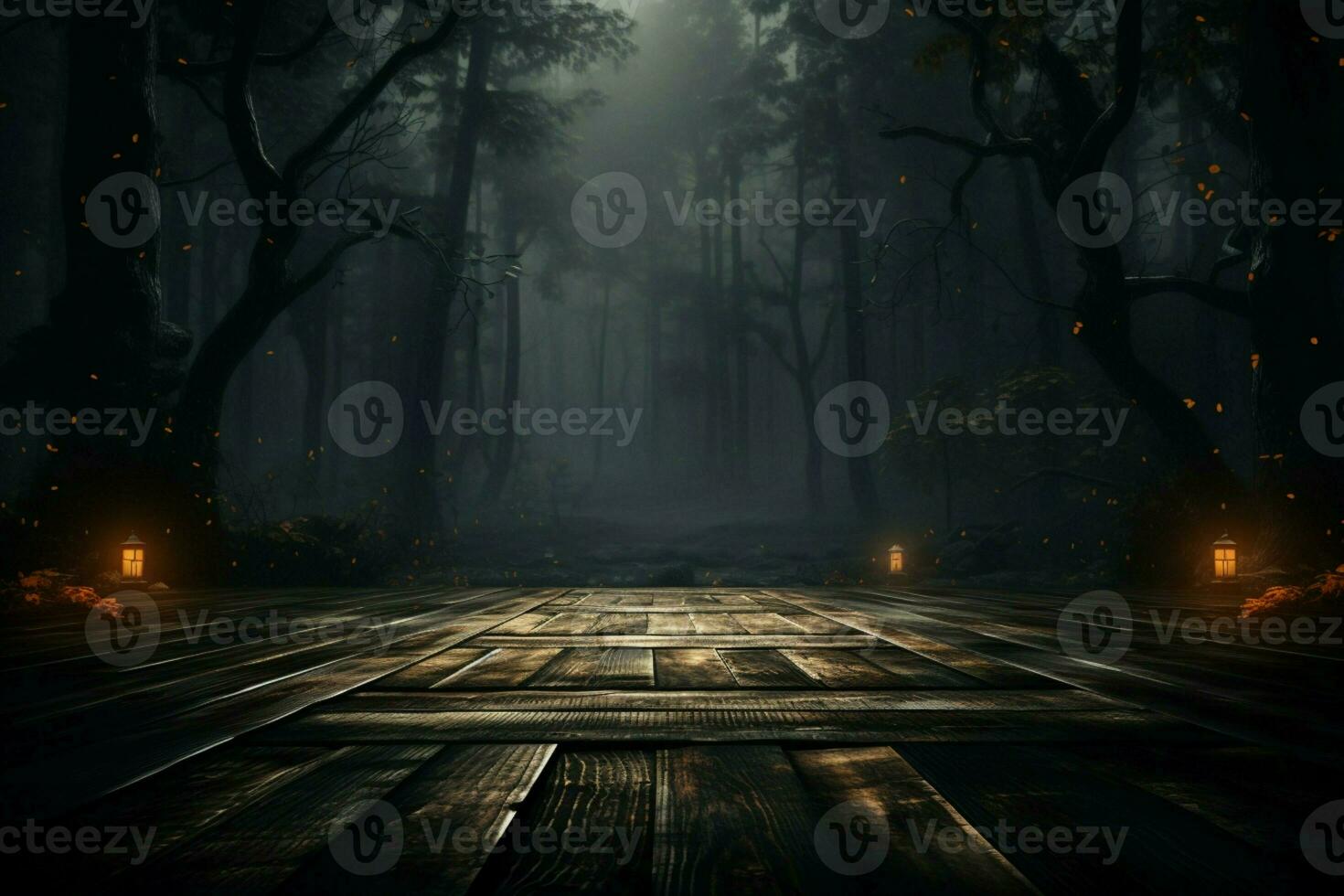 AI generated Eerie Halloween ambiance Dark horror background featuring vacant wooden planks AI Generated photo