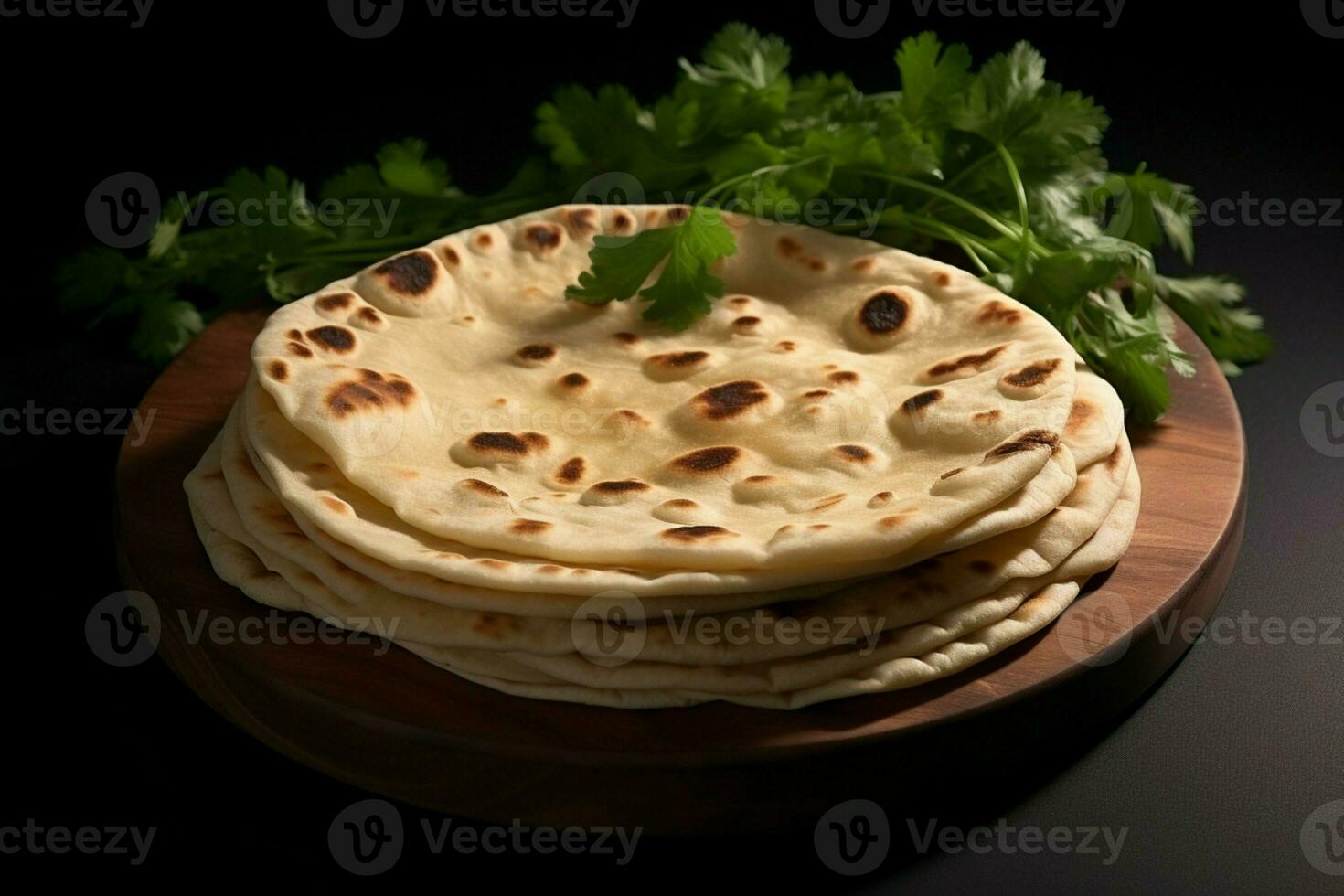 AI generated Indian bread delight Chapati, the phooli air filled roti, traditional cuisine photo