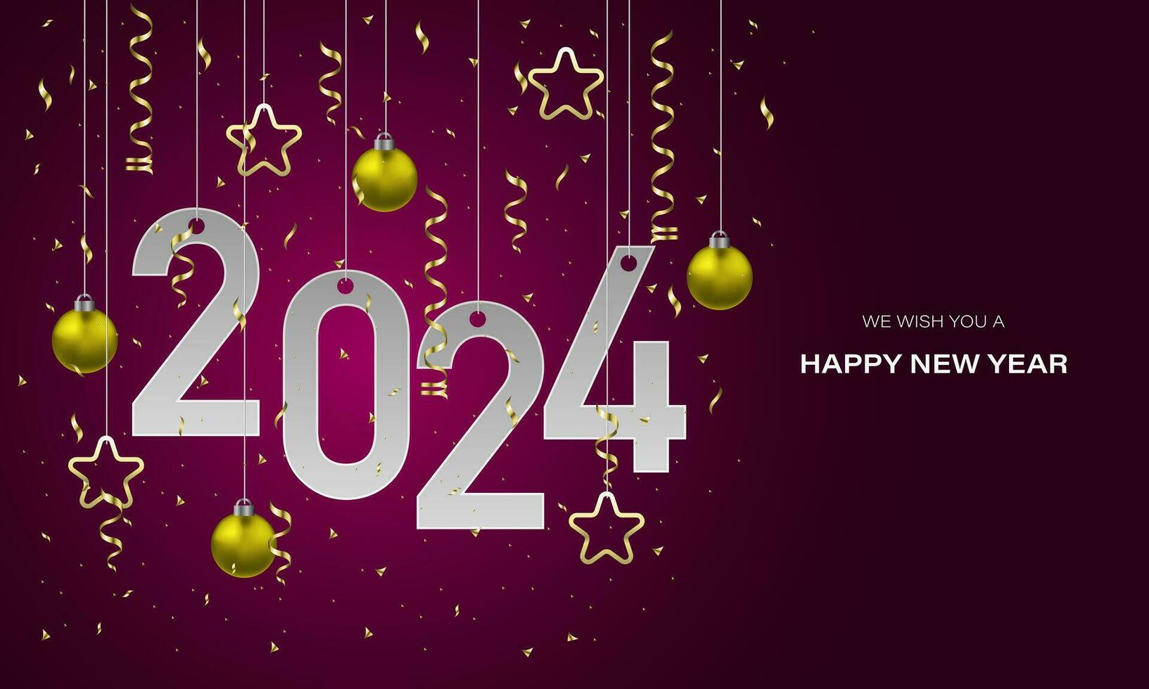 contento nuevo año 2024 blanco papel número dorado estrellas pelota cinta en rosado lujo diseño para fiesta festival celebracion cuenta regresiva antecedentes vector