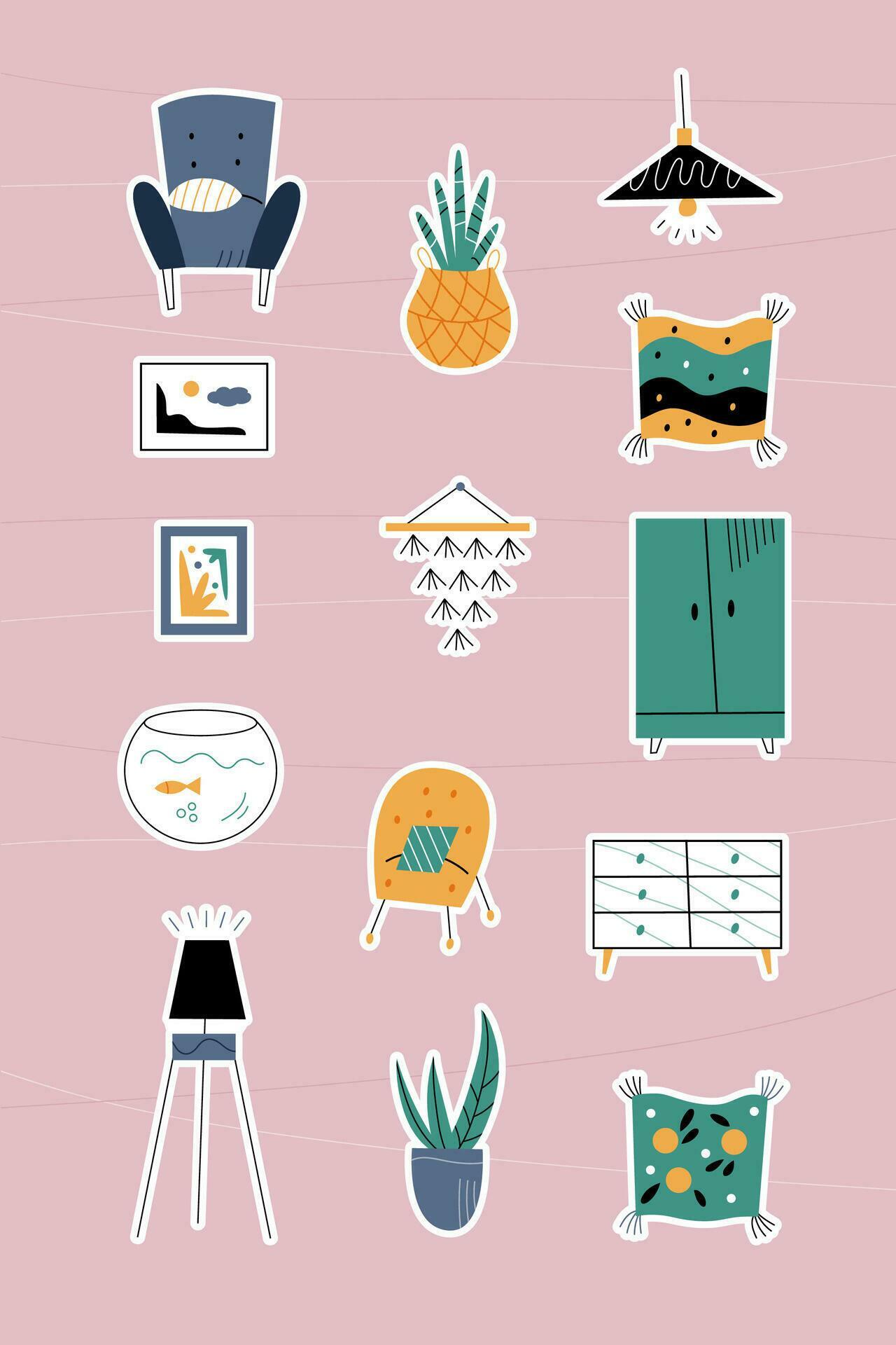 Set of home furniture stickers 36116895 Vector Art at Vecteezy