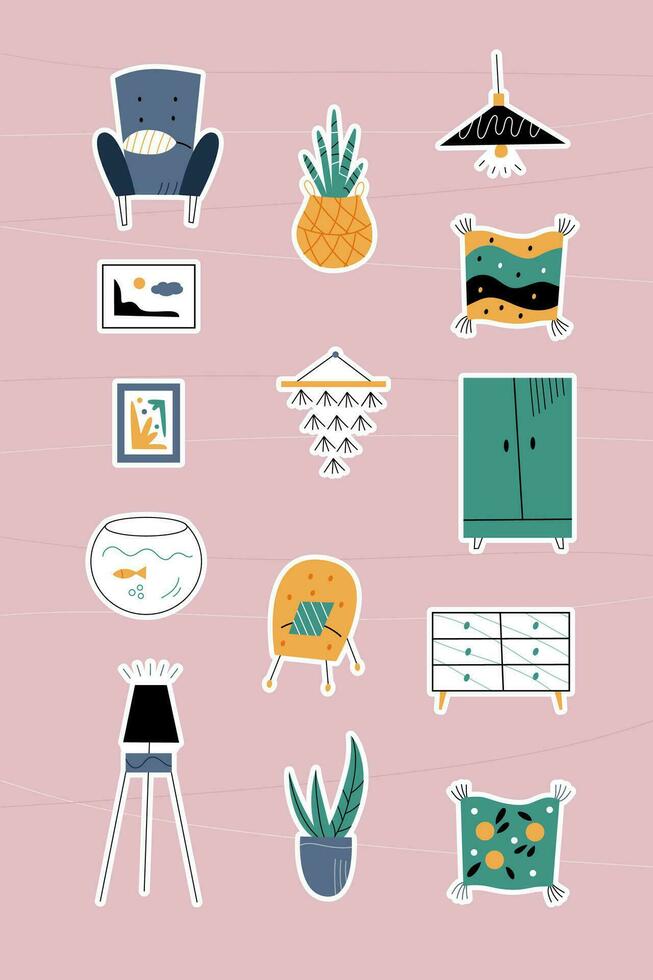 Set of home furniture stickers vector