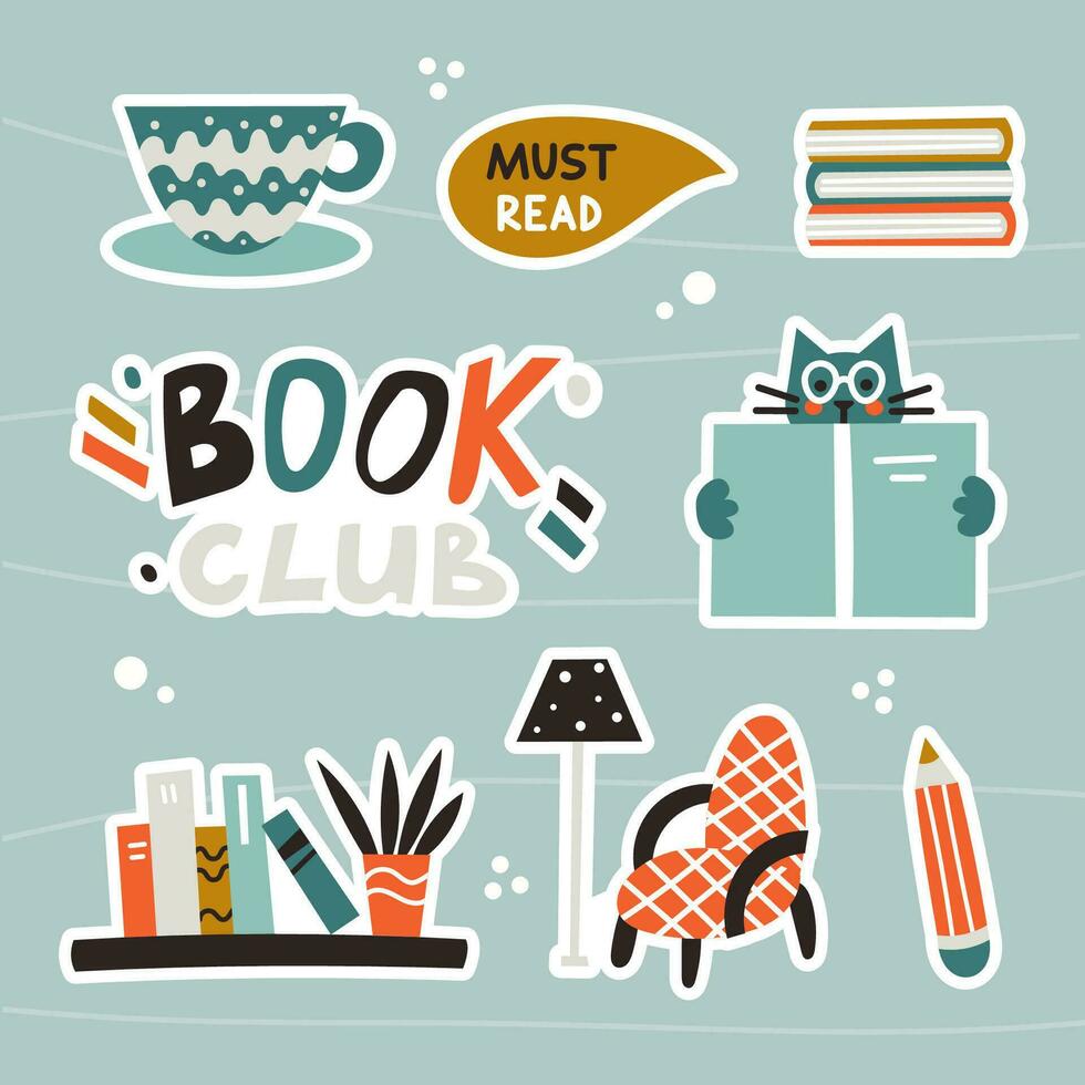 conjunto de libro club pegatinas vector