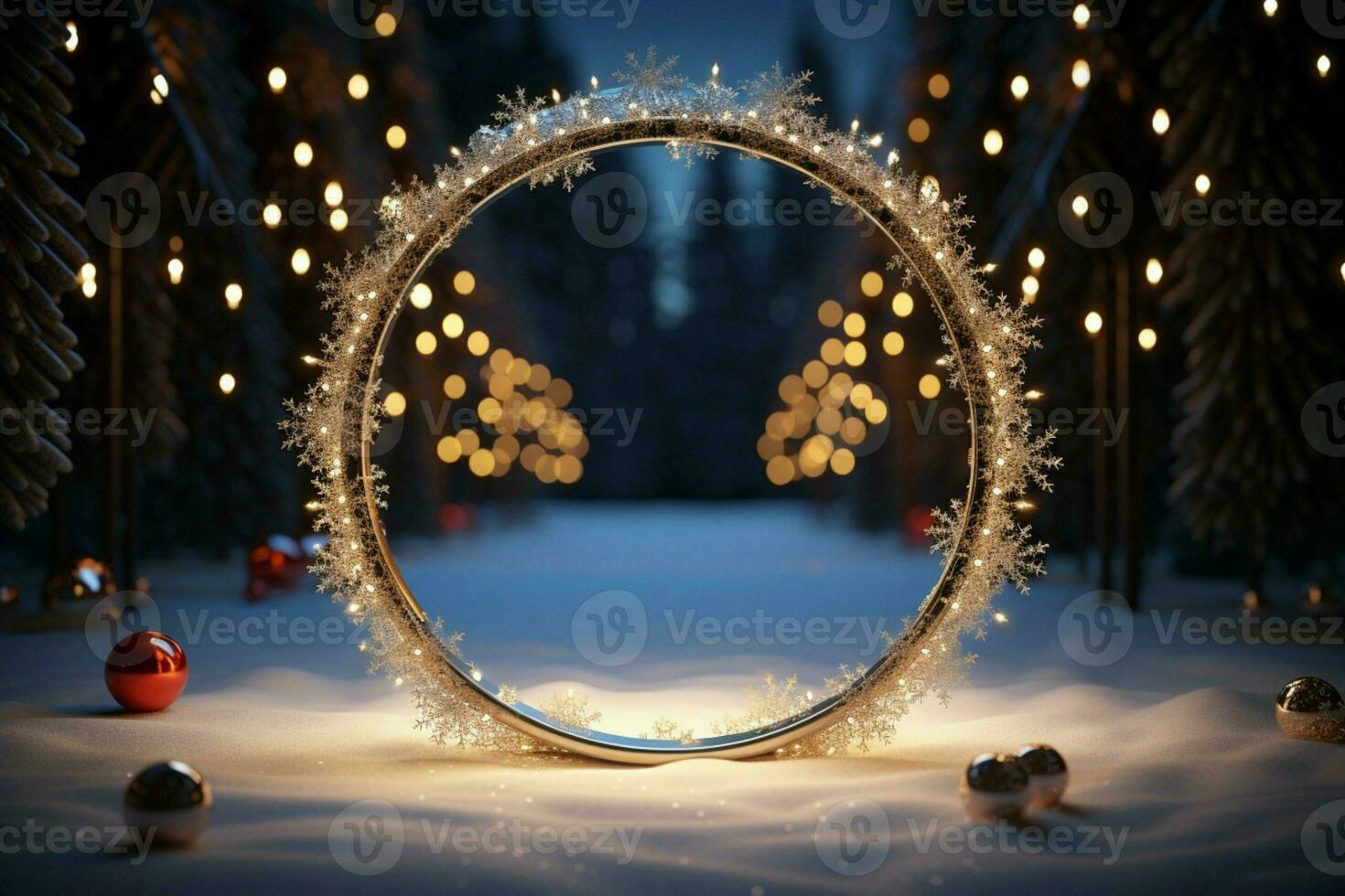 AI generated Elegantly designed 3D circle frame background perfect for Merry Christmas and Happy New Year AI Generated photo