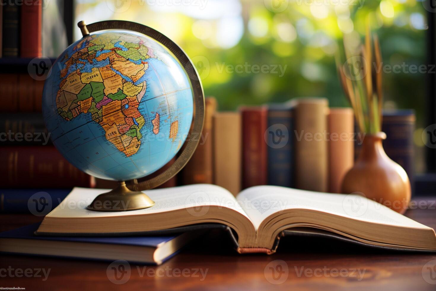 AI generated Globe and books A symbol of global knowledge and education