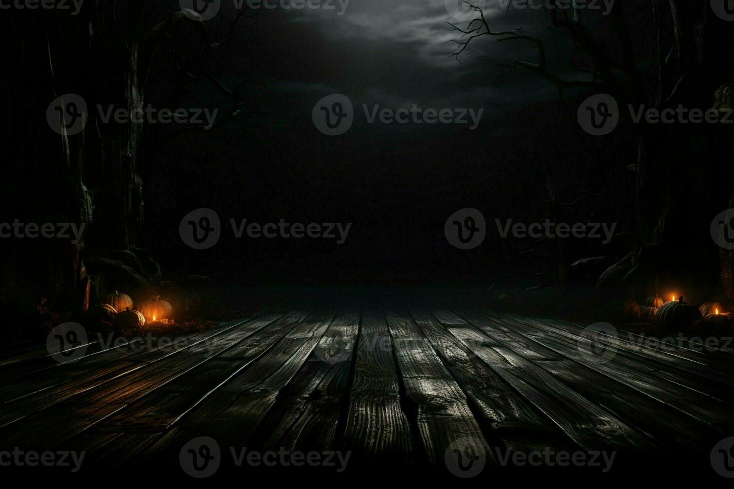 AI generated Eerie Halloween ambiance Dark horror background featuring vacant wooden planks AI Generated photo