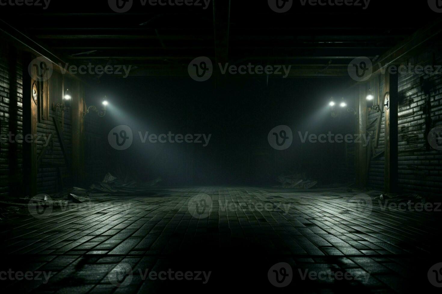 AI generated Eerie Halloween ambiance Dark horror background featuring vacant wooden planks AI Generated photo