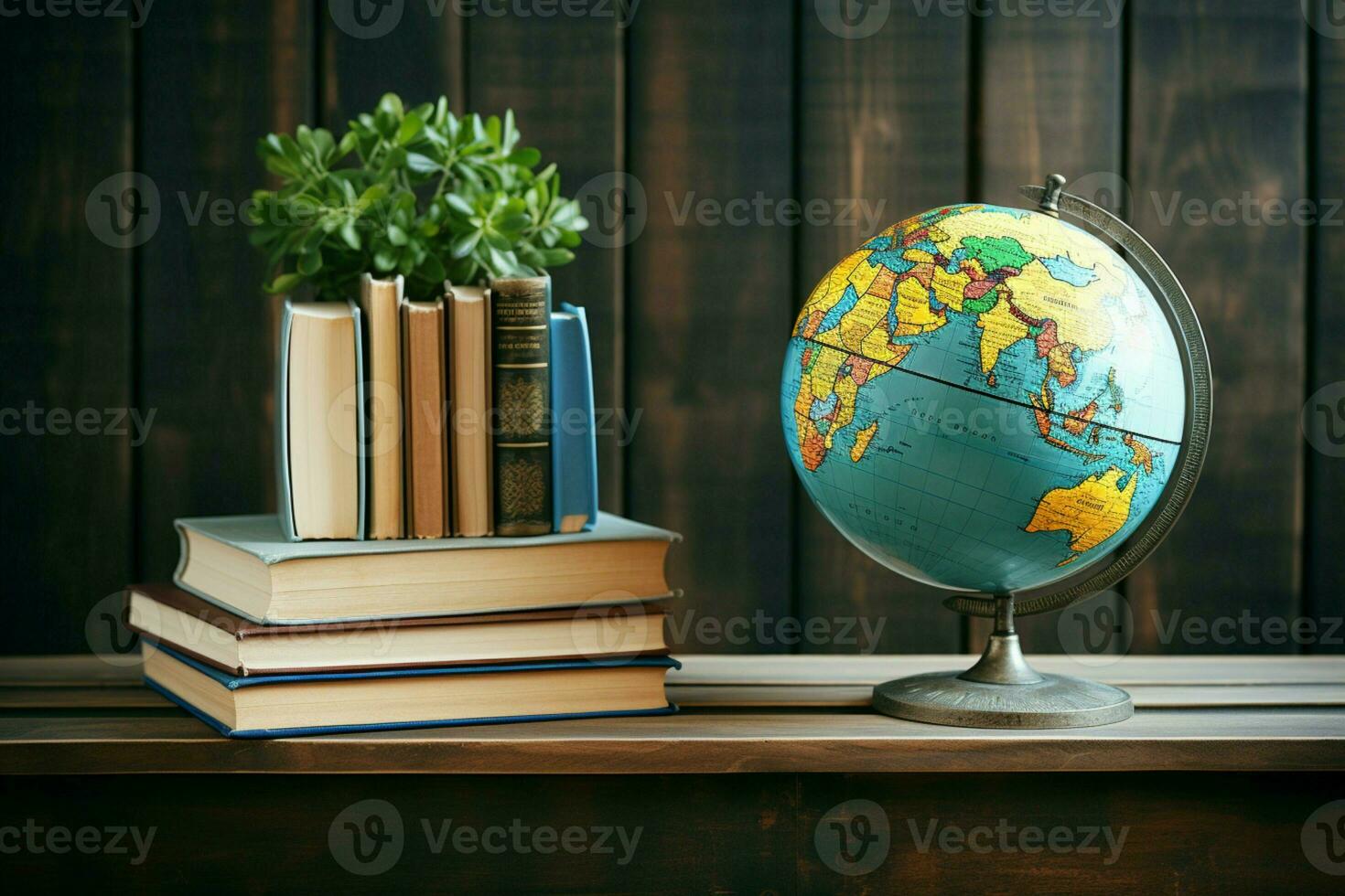 AI generated Globe and books A symbol of global knowledge and education AI Generated photo