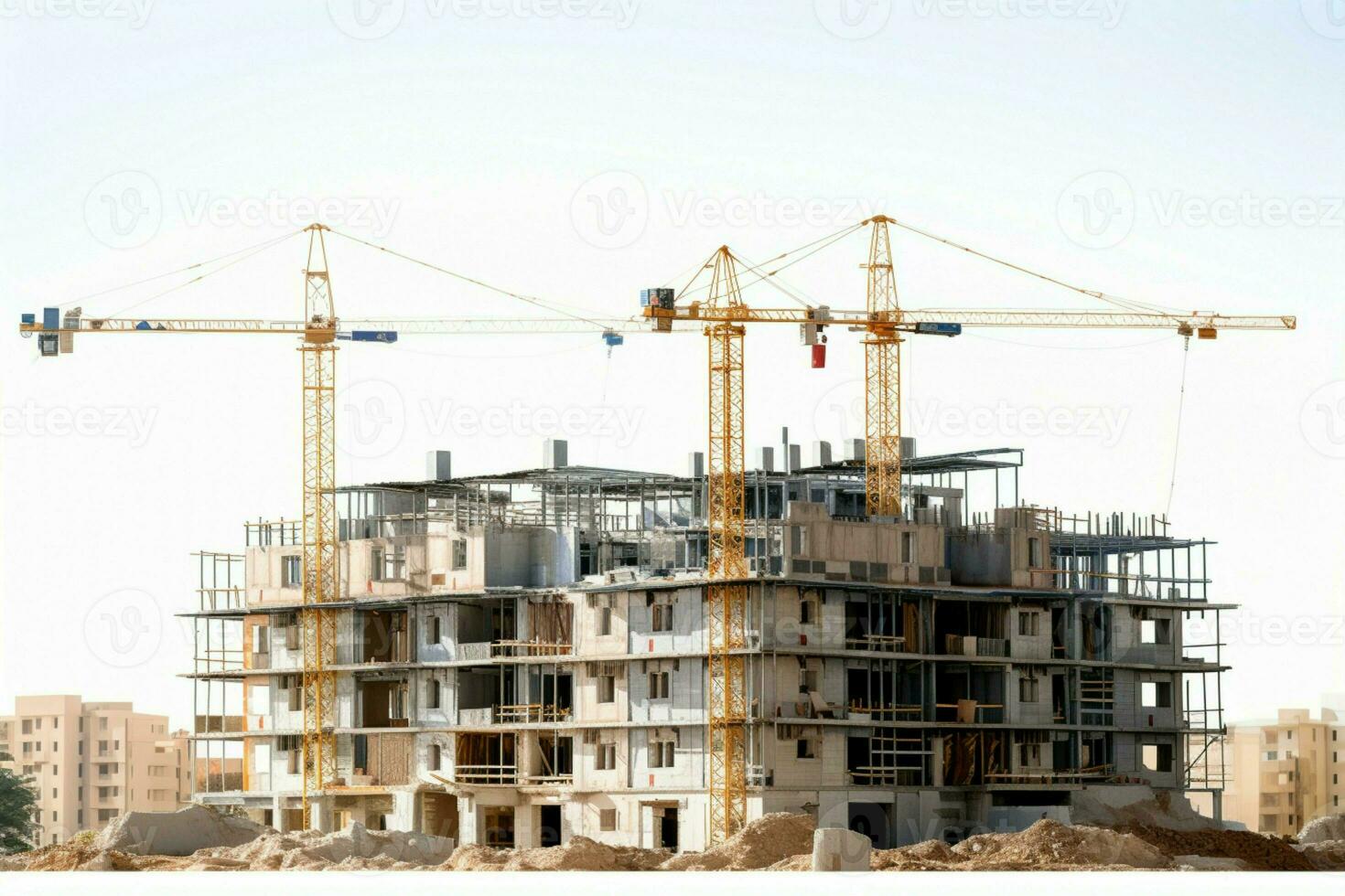 AI generated Building evolution Under construction structure isolated against a clean white background AI Generated photo