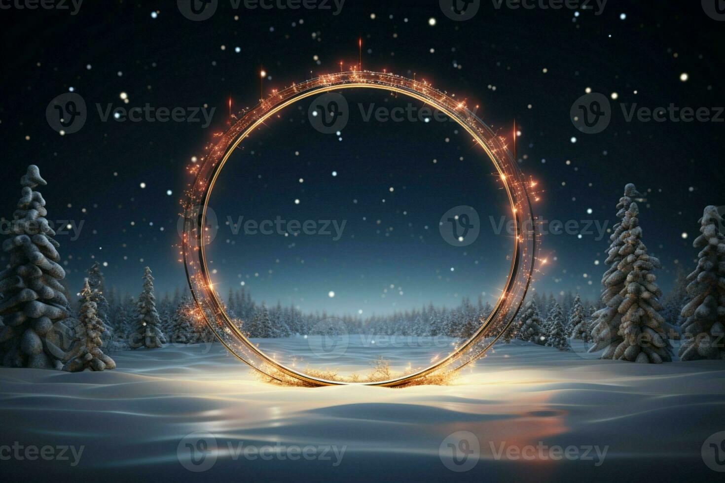 AI generated Festive 3D circle A frame background for celebrating the beauty of Christmas and New Year AI Generated photo