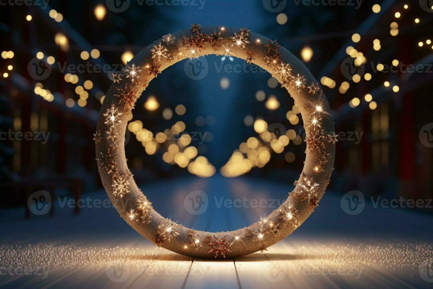 AI generated Elegantly designed 3D circle frame background perfect for Merry Christmas and Happy New Year AI Generated photo