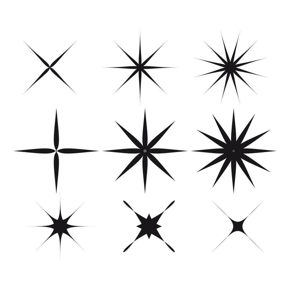 Swiss bauhaus y2k brutalist elements. Abstract geometric shapes, contemporary star figures. Vector memphis design, primitive element set