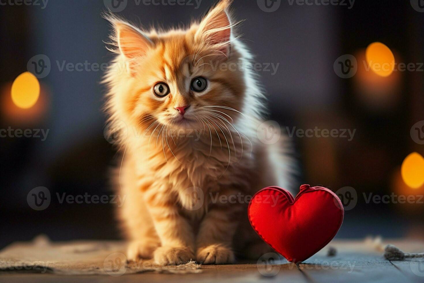 AI generated Affectionate kitty Cute kitten with a heart spreading warmth and joy AI Generated photo