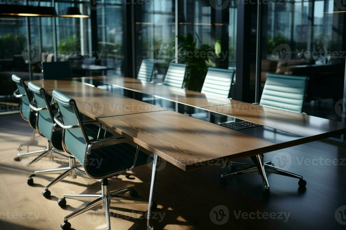 AI generated Office conference room, modern space for business negotiations and meetings photo